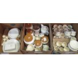 Three trays of Hornsea Fleur design items to include lidded cannisters, tea cups and saucers,