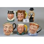 Collection of five Royal Doulton and other character jugs together with a Royal Doulton Winston