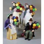 Four Royal Doulton bone china figurines to include 'Biddy' and 'Penny farthing' HN1843, The