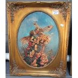 Minton painted ceramic panel of fairies on a flower head, impressed 'Minton' verso. 40 x 30cm