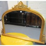 19th century style gilt framed over mantel mirror with foliate cresting and beaded decoration. 125 x