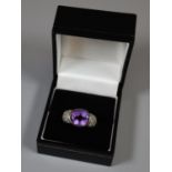 9ct gold amethyst and diamond ring. Ring size M&1/2. Approx weight 5.7 grams. (B.P. 21% + VAT)