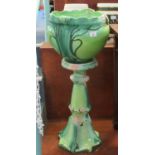 Art nouveau style organic design ceramic jardiniere on matching stand. 86cm high approx. (B.P. 21% +