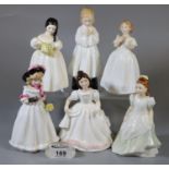 Collection of six Royal Doulton bone china figurines to include 'Amanda', 'Bed Time', '