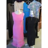 Eight vintage dresses from the 1940s onwards to include: black crepe 1940s dress with Art Deco style