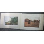 After Gordon Stuart, 'Dylan Thomas Square' and 'Boathouse, Laugharne'. Coloured prints signed by the