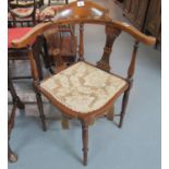 Edwardian mahogany inlaid corner chair on x-frame support. (B.P. 21% + VAT)