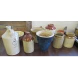 Collection of stoneware items to include utensil jars, planters, flagon marked London Keeps Ltd.
