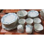 Tray of 19th century china tea ware on a white ground with blue printed ivy design. (B.P. 21% + VAT)