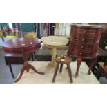 Collection of furnishing items to include reproduction mahogany bow front chest of four drawers,