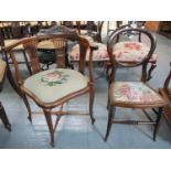 Edwardian mahogany lyre-back corner chair on x-frame support, together with a small child's