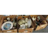 Three boxes of assorted china to include Mejr Fine Bone china part dinner and tea ware, Villeroy and