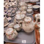 Two trays of mid 20th century Japanese egg shell porcelain tea ware decorated with chrysanthemums