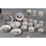 Group of 19th century Spode china bat printed items to include cups, coffee cans, and saucers. (