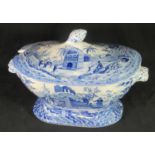 19th century Spode china blue and white transfer printed large tureen and cover, continually