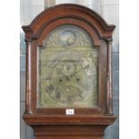 18th century oak eight day longcase clock, the arched brass dial with silvered Roman chapter ring