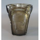 Walther & Sohne German Art Deco relief moulded glass vase with three faces. 18cm high approximately.