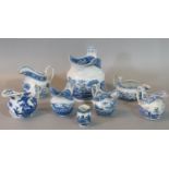 Group of 19th century Spode china blue and white transfer printed jugs of various sizes and