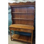 19th century style solid oak two-stage rack back pot board dresser, believed to have been made by