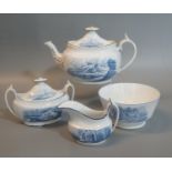 Group of four similar items of 19th century Spode china blue bat printed wares to include silver
