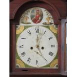 19th century eight day mahogany inlaid longcase clock having arch painted Roman face with seconds