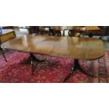 19th century mahogany 'D' ended twin pedestal extending dining table, with one additional leaf,