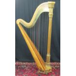 19th century maple and gilt wood concert harp by Sebastian Erard, patent number 6446 having fluted