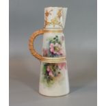 Early 19th century Royal Worcester porcelain 1047 conical ewer jug, hand painted with wild roses and