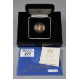 2005 Queen Elizabeth II gold proof sovereign with new St George and the Dragon to the reverse. In