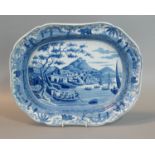 19th century Spode blue and white transfer printed pottery rectangular-shaped tureen stand decorated
