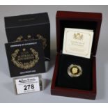 2018 Perth mint Australian gold 25 dollar proof sovereign. In original box with certificate of