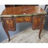 French design kingswood floral and foliate ladies writing desk, the shaped top with brass banding