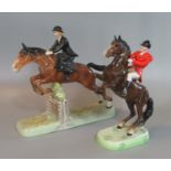 Beswick 868 Huntsman seated on a rearing horse with red jacket and black cap, together with