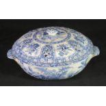 19th century Spode china blue and white transfer printed potpourri bowl and cover, overall decorated