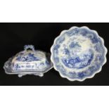 Early 19th century blue and white transfer printed Spode Aesop's Fables Series footed comport,