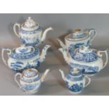 Collection of 19th century Spode blue and white transfer printed china tea and coffee pots to