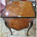 French design mixed woods inlaid envelope folding table decorated with flowers and foliage and