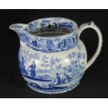 19th century Spode china blue and white transfer printed baluster-shaped jug, continually
