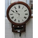 19th century brass inlaid mahogany drop dial fusee wall clock with later painted face marked 'JA.