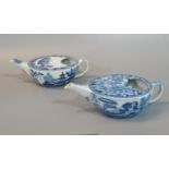Two similar Spode china blue and white transfer printed feeding cups, one in Queen Charlotte design,