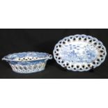 Early 19th century Spode blue and white transfer printed 'Gothic Castle' chestnut basket on stand,