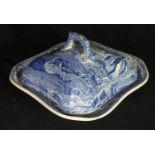 Early 19th century blue and white transfer printed Spode Indian Sporting Series vegetable tureen and