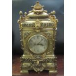 Massive late 19th century two train Gothic design brass mantle/bracket clock, the case with pagoda