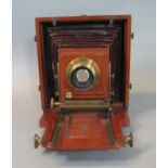Late 19th century J Lancaster & sons of Birmingham brass and mahogany plate camera with extending