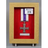 WWII military cross, unnamed, in oak glazed case. (B.P. 21% + VAT)