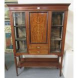 Edwardian mahogany inlaid display cabinet, the moulded cornice above blind panel foliate inlaid