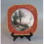 Early 20th century Royal Worcester porcelain square dish hand painted with a country scene of a