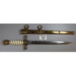 German WWII Kriegs Marine naval officers dress dagger with wire bound ivorine grip, etched 25cm