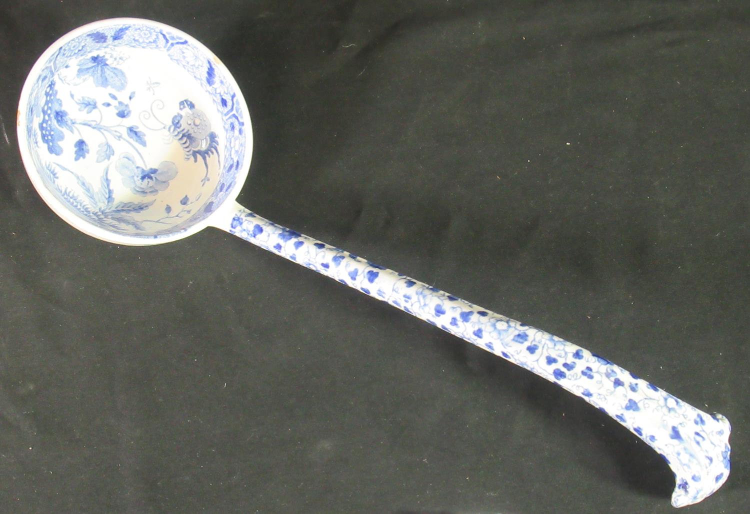 19th century Spode china large, blue and white transfer printed ladle, overall decorated in '