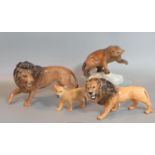Collection of Beswick wild African animals to include two similar male roaring lions, lion cub,